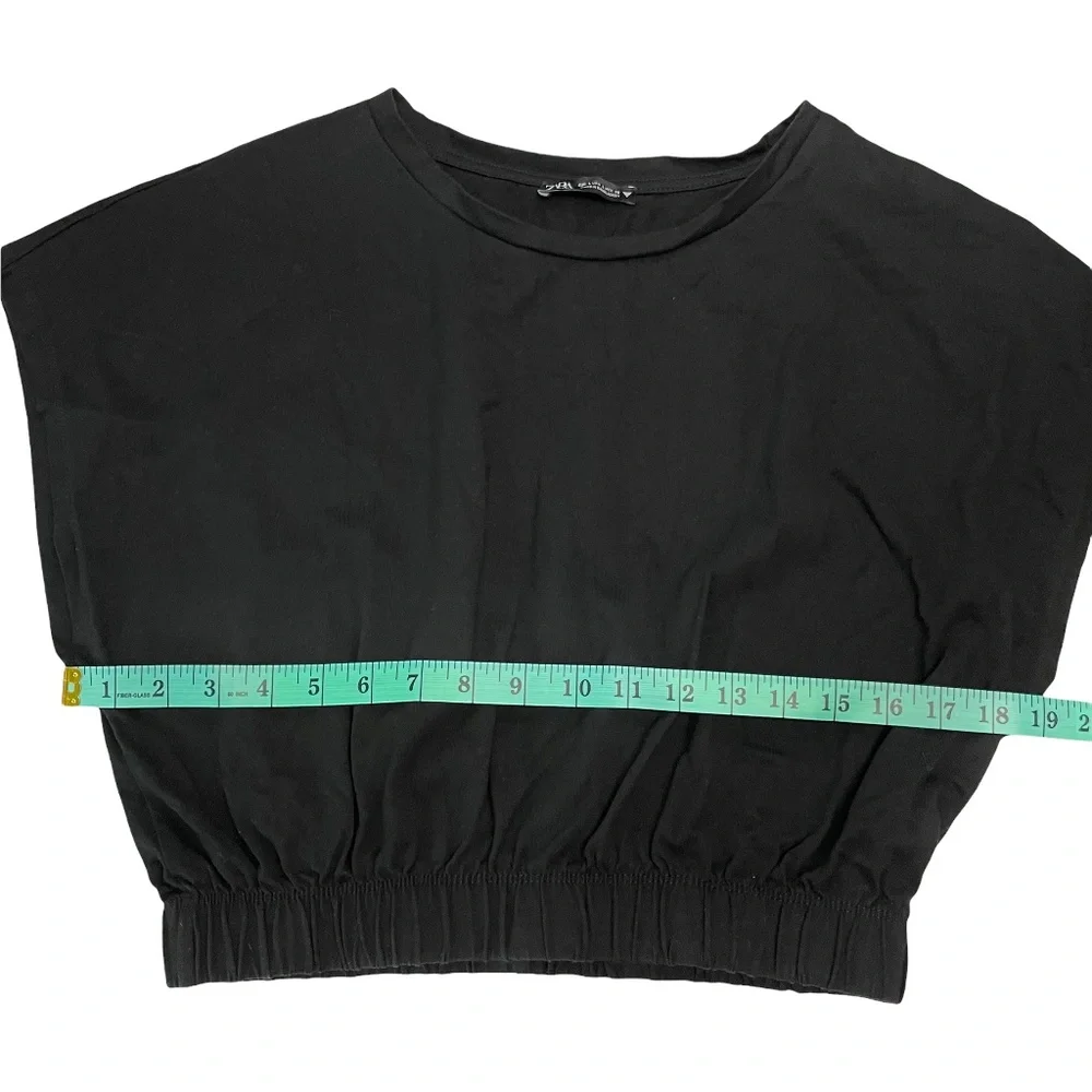 Zara Black Dolman Sleeve Elastic Waist Crop Top Size Large - Picture 6 of 8